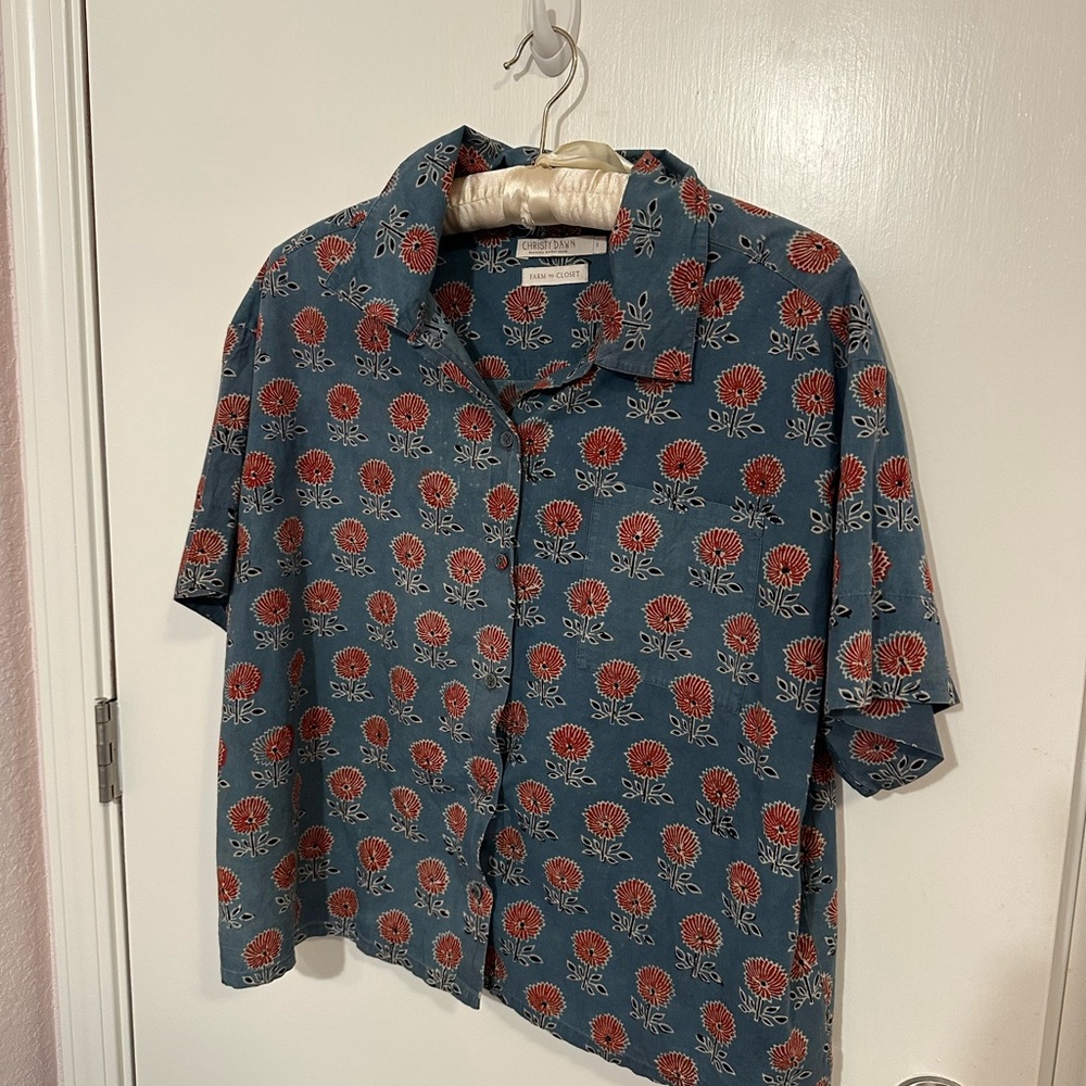 Christy Dawn Skylar Blue and Red Indigo Sunflower Floral Women’s Shirt Size S